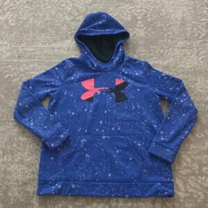Under Armour Girls Coldgear Sweatshirt XL Hoodie Purple Splatter Easy On Sweater